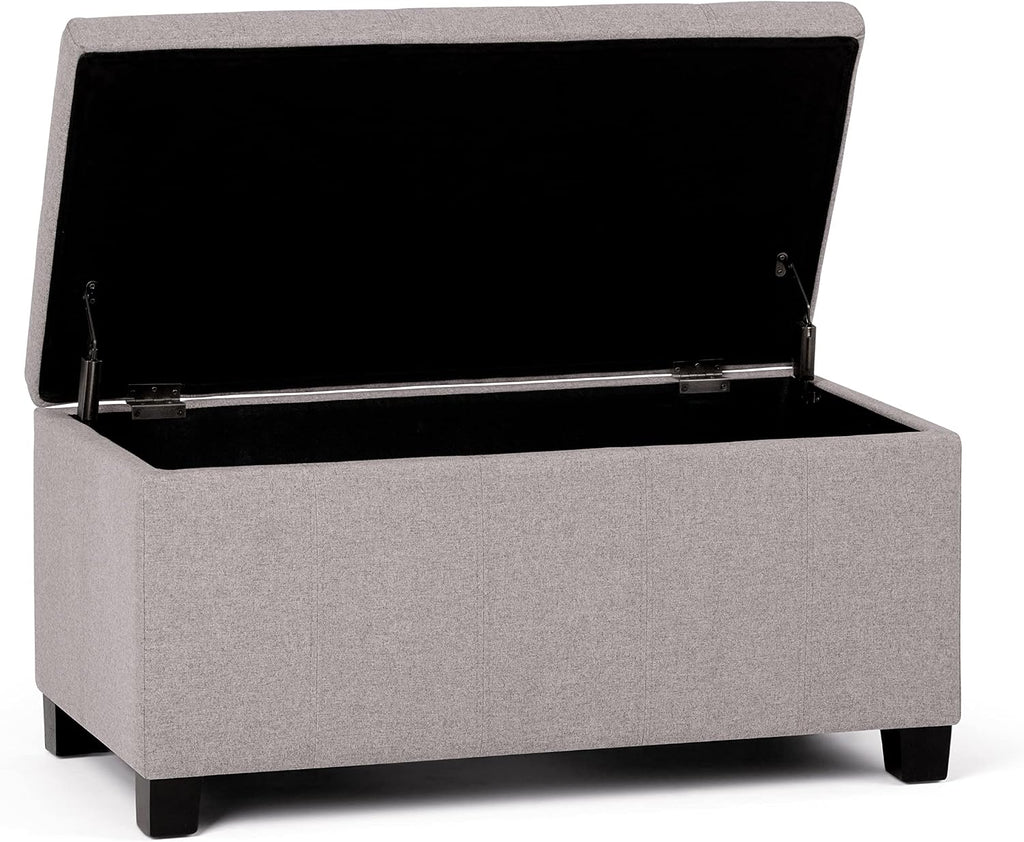 Dover 36" Wide Linen Look Fabric Storage Ottoman in Cloud Grey | Contemporary ottoman with lift-top and safety