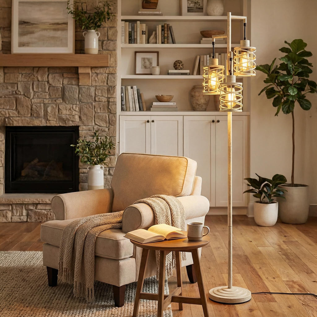 70" Industrial Floor Lamp, Stepless Dimmable Standing Lamp with 3 Bulbs, Farmhouse Corner Standing Tree Lamp, Tall