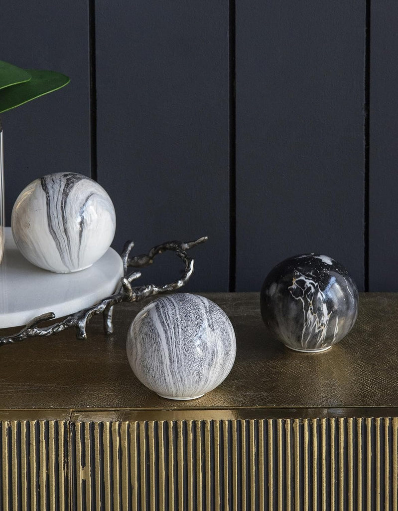 Set of 6 Ceramic Decorative Spheres - Handcrafted Marbleized Orbs, Mixed Gray Tones, Decor, Tabletop Accent, Shelf