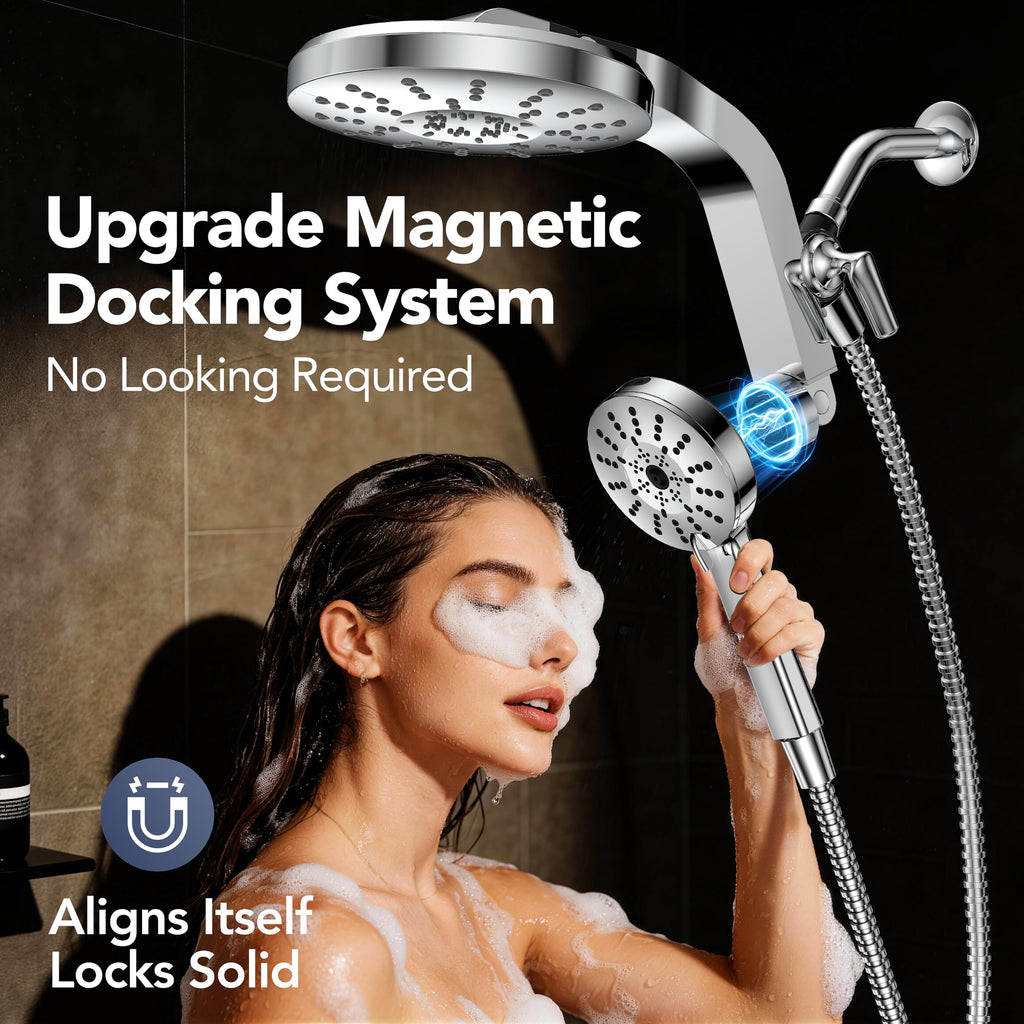 Rain Shower head with Handheld Combo, High Pressure Magnetic Showerhead Set