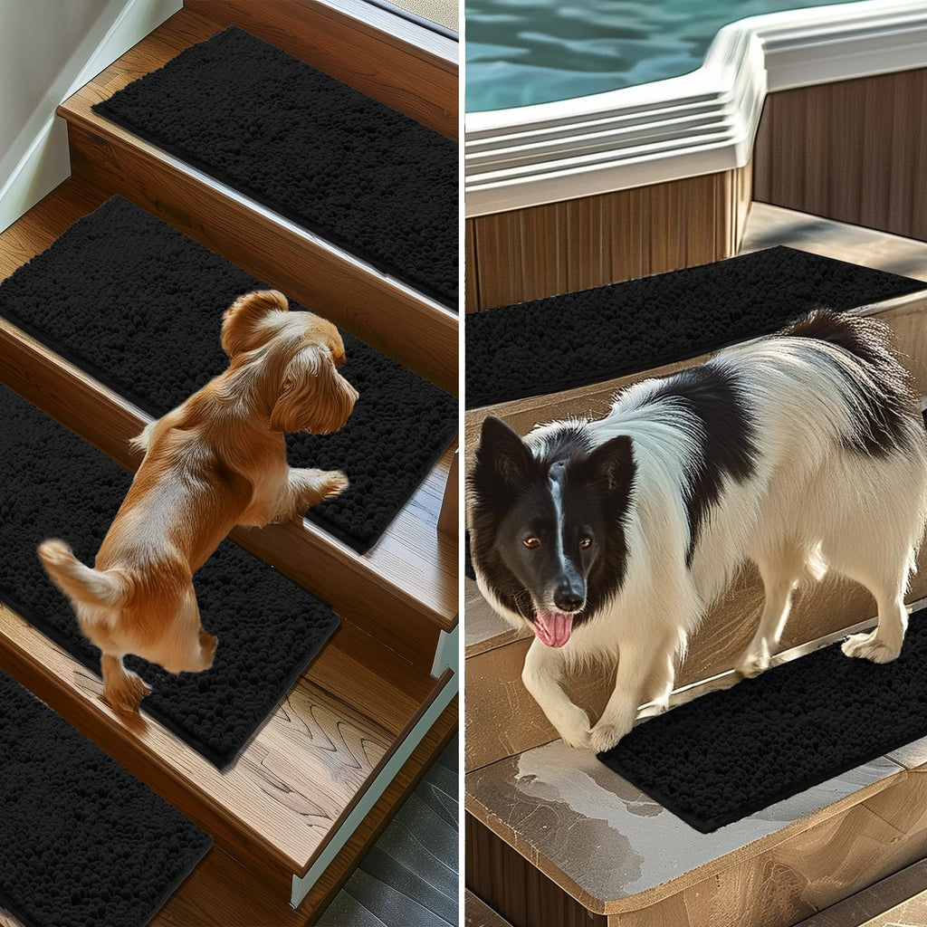Pack of 4 - Soft Chenille Stair Treads Non-Slip Reusable, Super Absorbent Stair Treads for Wooden Steps, Tile &