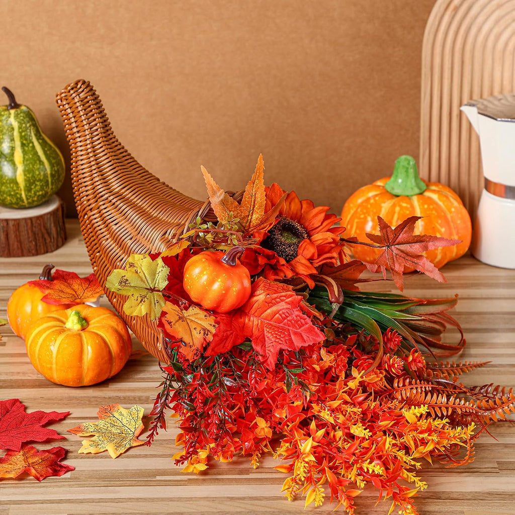 Fall Cornucopia Centerpiece Set with Leaves Pumpkin,Elegant