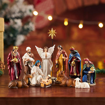 Nativity Sets for Christmas Indoor Set of 13 Pieces 3.9 Inches