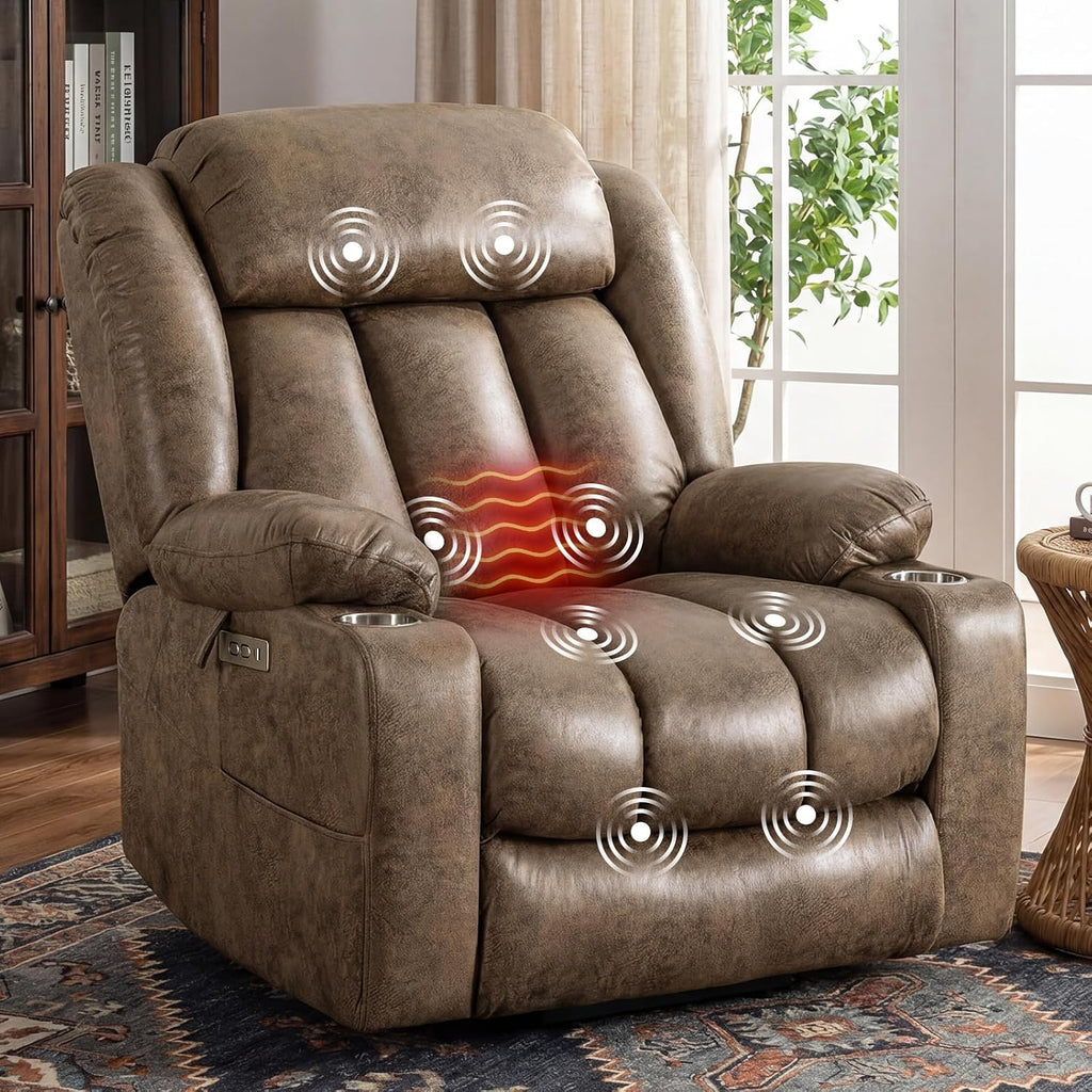 Oversized Power Lift Recliner Chair for Elderly, Big and Tall with Massage and Heating, Breathable Faux Leather with