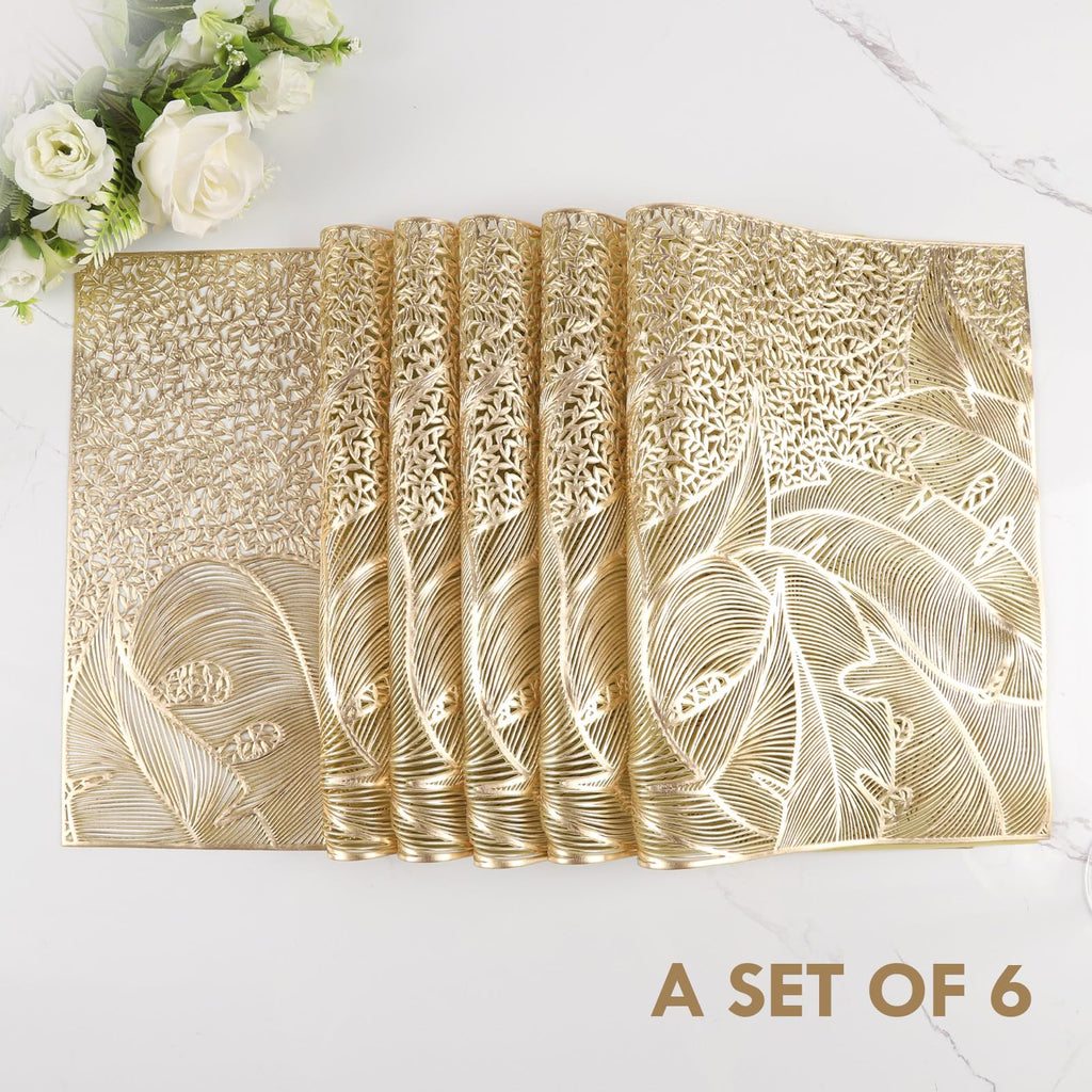 Gold Placemats Set of 6 Wipable Rectangular Table Place Mat Bulk