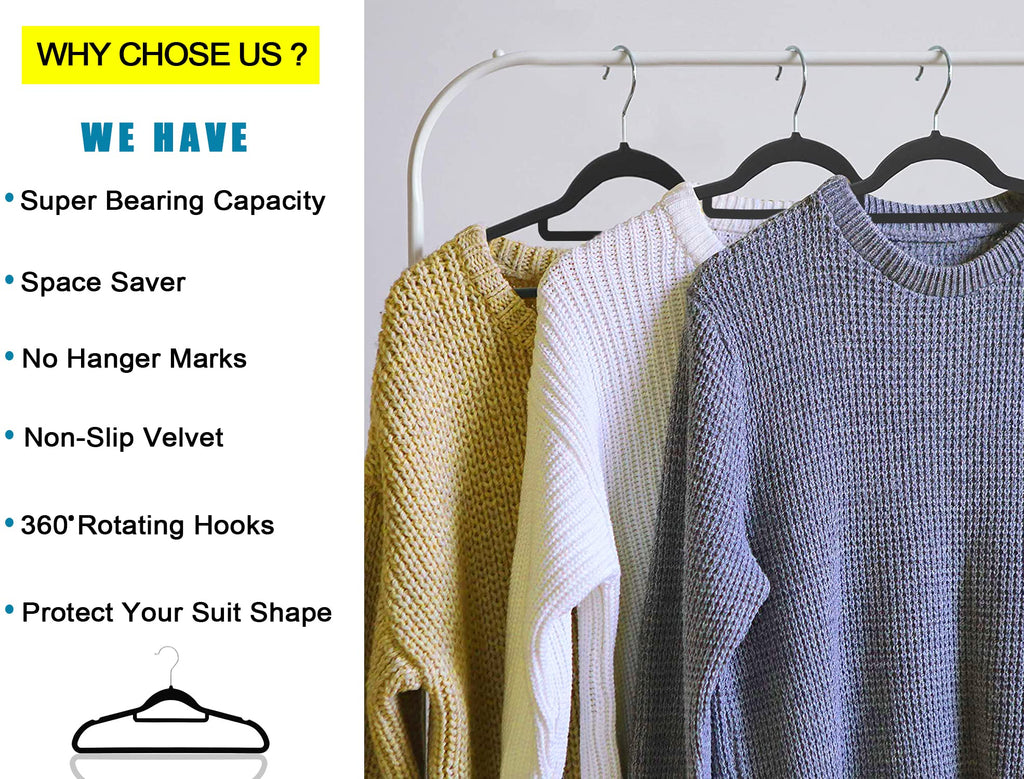 Premium Velvet Hangers, [50 Pack] Non Slip and Heavy Duty Velvet Suit Hangers (45cm) with Tie Bar, 360° Swivel Hooks