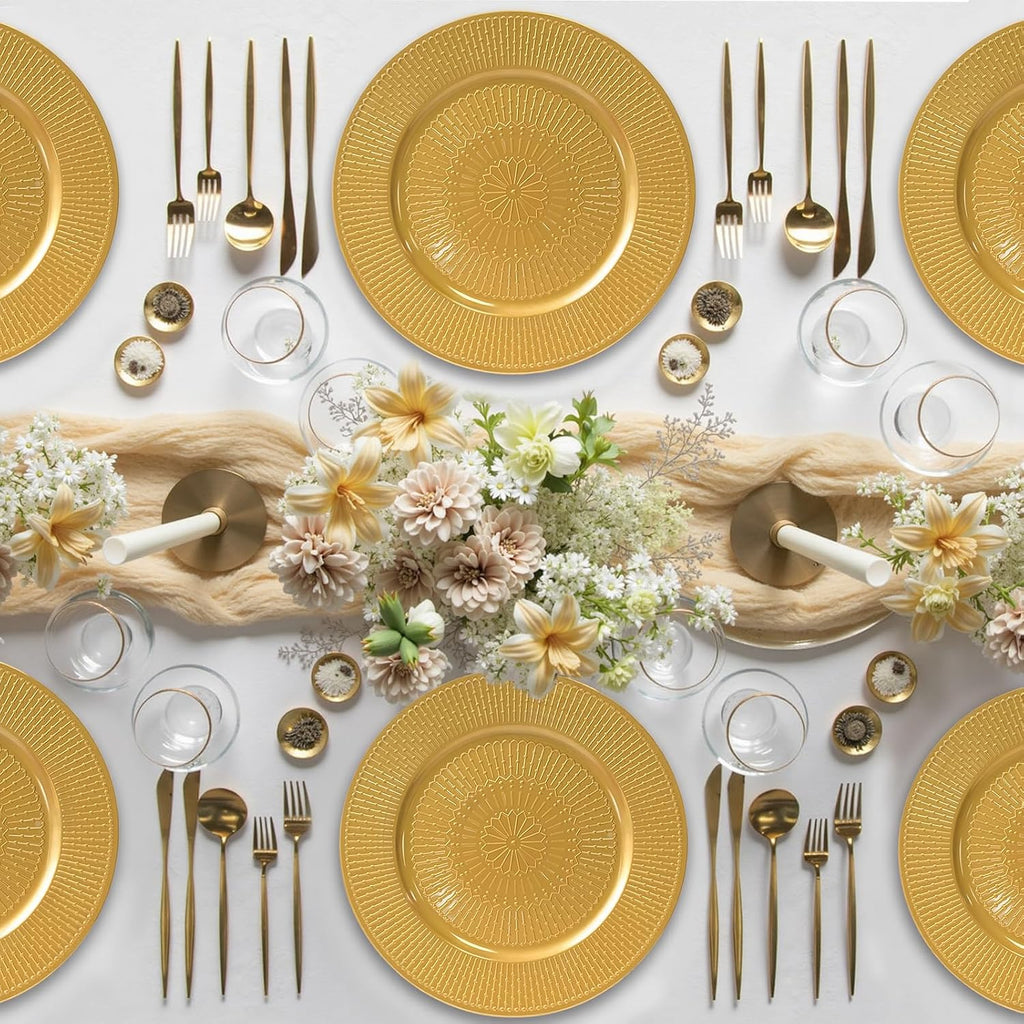 Gold Charger Plates Bulk, 13 Inch Beaded Gold Chargers for Dinner Plates Plastic Reusable Round Charger - Set of 50
