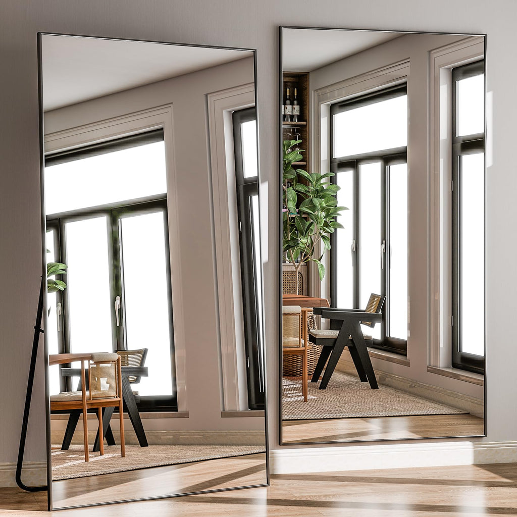 71"x31" Full Length Mirror Large Floor Mirror with Stand, Black