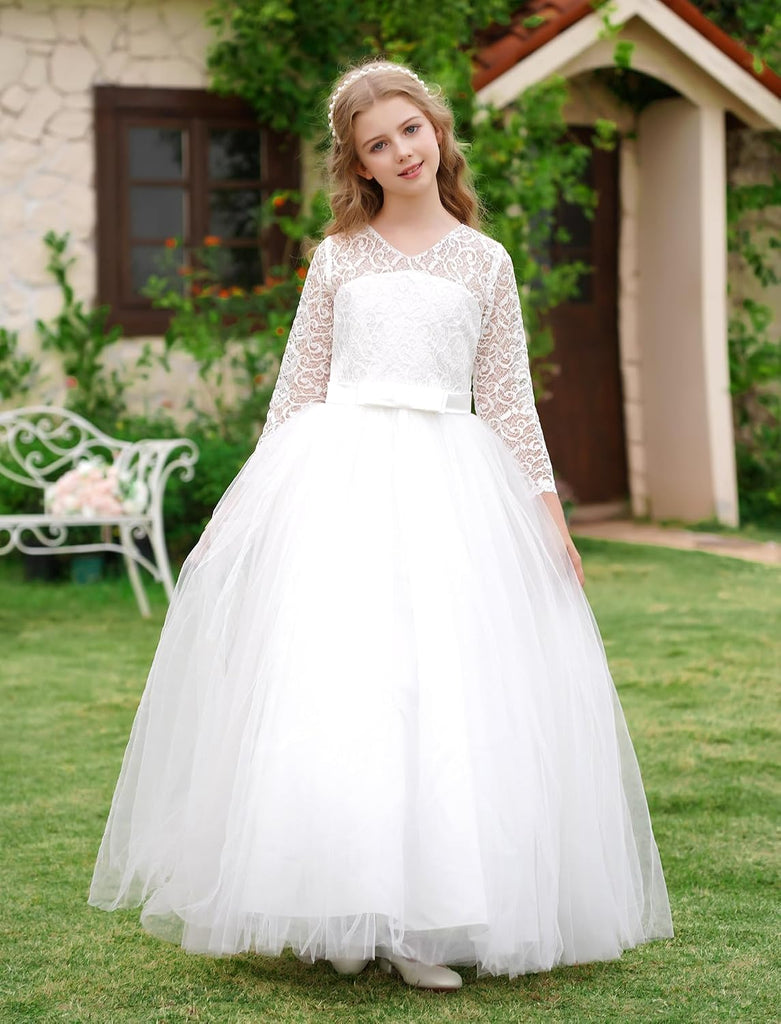 Flower Girl Dress Lace 3/4 Sleeve Wedding Princess Dress