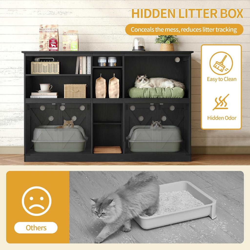Double cat Litter Box Enclosure, Cat Cabinet with Large Storage