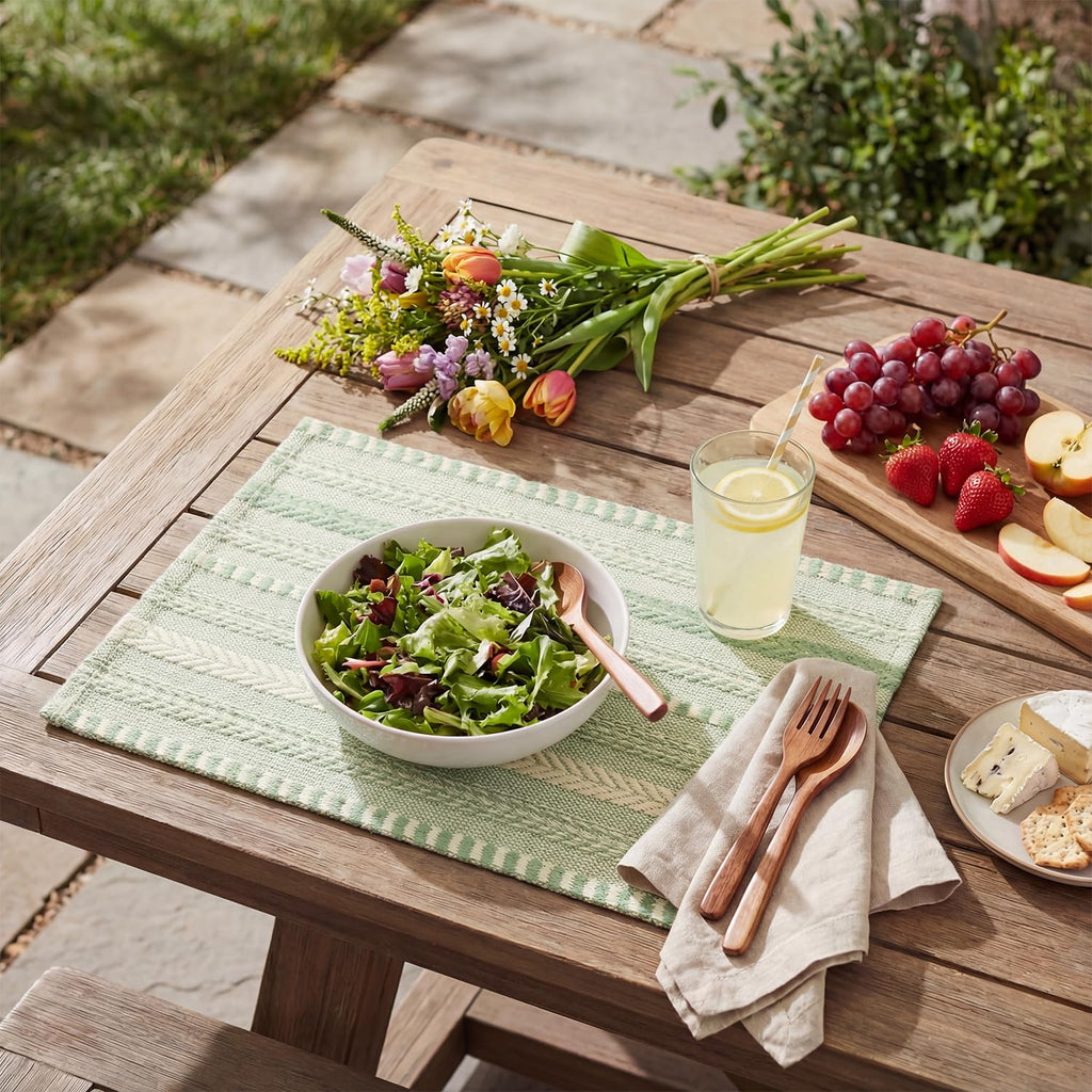 Sage Green Woven Braided Stripe Placemats Set of 4-12x18 Inch