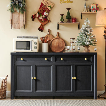 Credenza Storage Cabinet with 4 Doors and 2 Drawers, 59" Large Sideboard Buffet Cabinet, 32.1'' Tall Wood Buffet