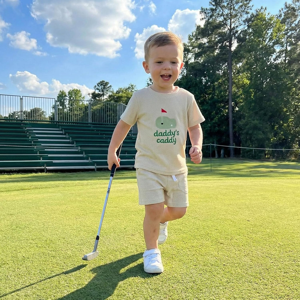 Summer Baby Boy Clothes 6 12 18 Golf Embroidery Waffle Outfit Short Sleeve Tshirt Toddler Shorts Set