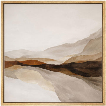 Framed Canvas Print Wall Art Earth Tone Abstract Mountain Landscape Illustrations Fine Art Country Minimal - 24"x24"