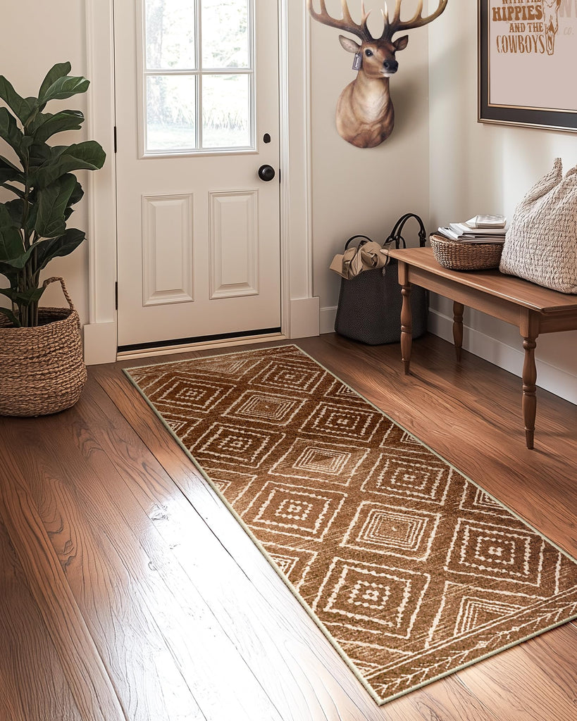 Washable Area Rug Runner Yellowbrown