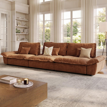 Hudson 141.7'' Oversized Modular Sectional Sofa, 3 Seater, Brown
