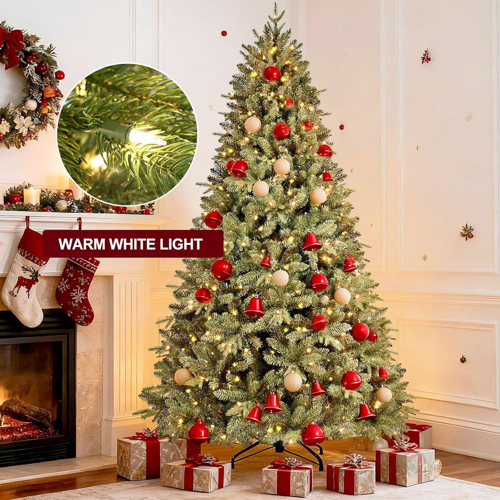 7.5FT Prelit Artificial Christmas Tree, 2652PE/PVC Tips, 550Lights | Warm White Incandescent Lights, Full Realistic