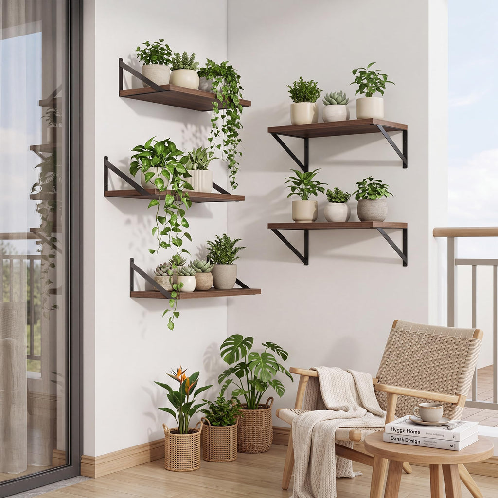Deep Floating Shelves, 18'' x 10'' Walnut Wall Shelves Set of 2