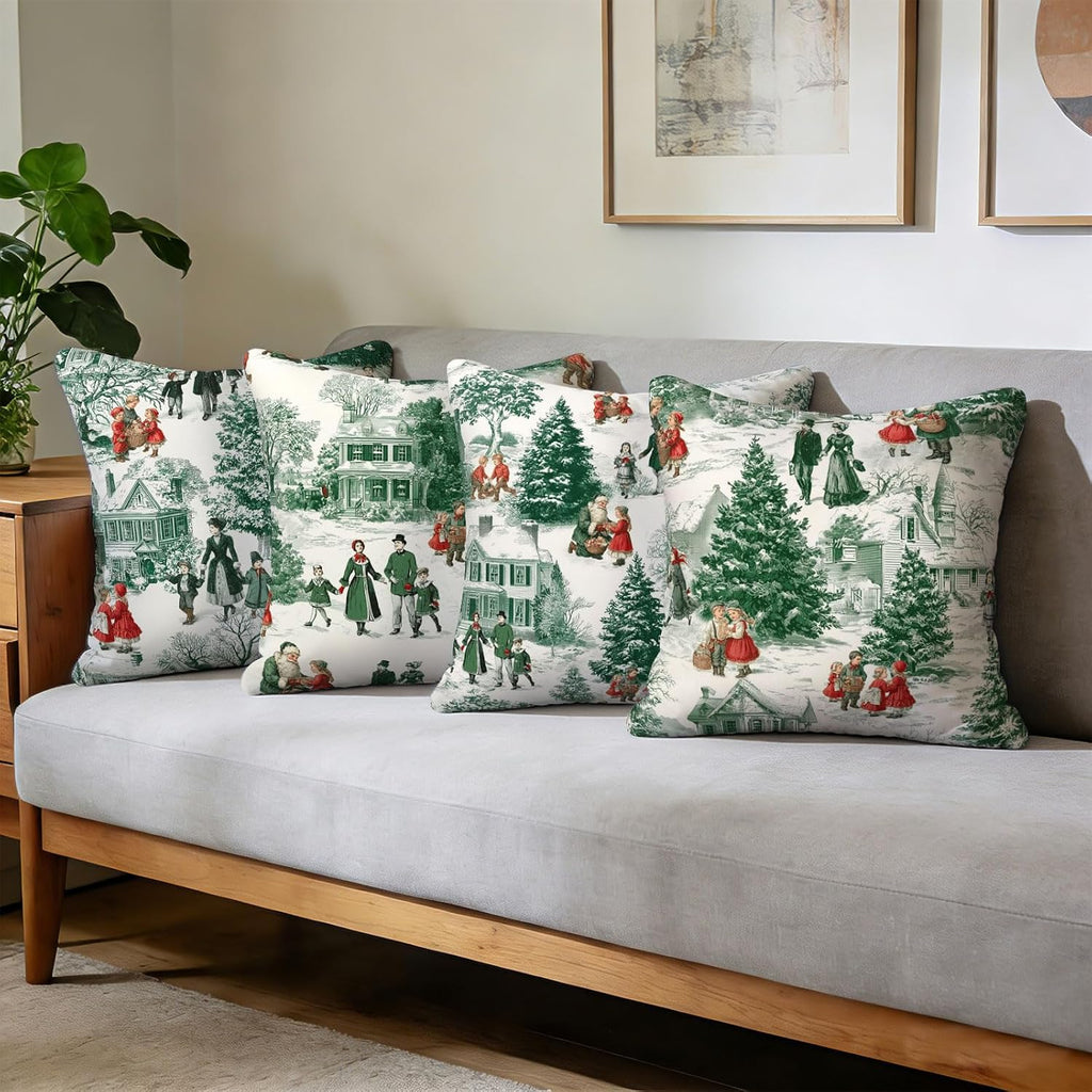 Christmas Throw Pillow Covers 18x18 Inch Pillowcases Outdoor Home Decor for Couch Bed Sofa Living Room - Set of 4