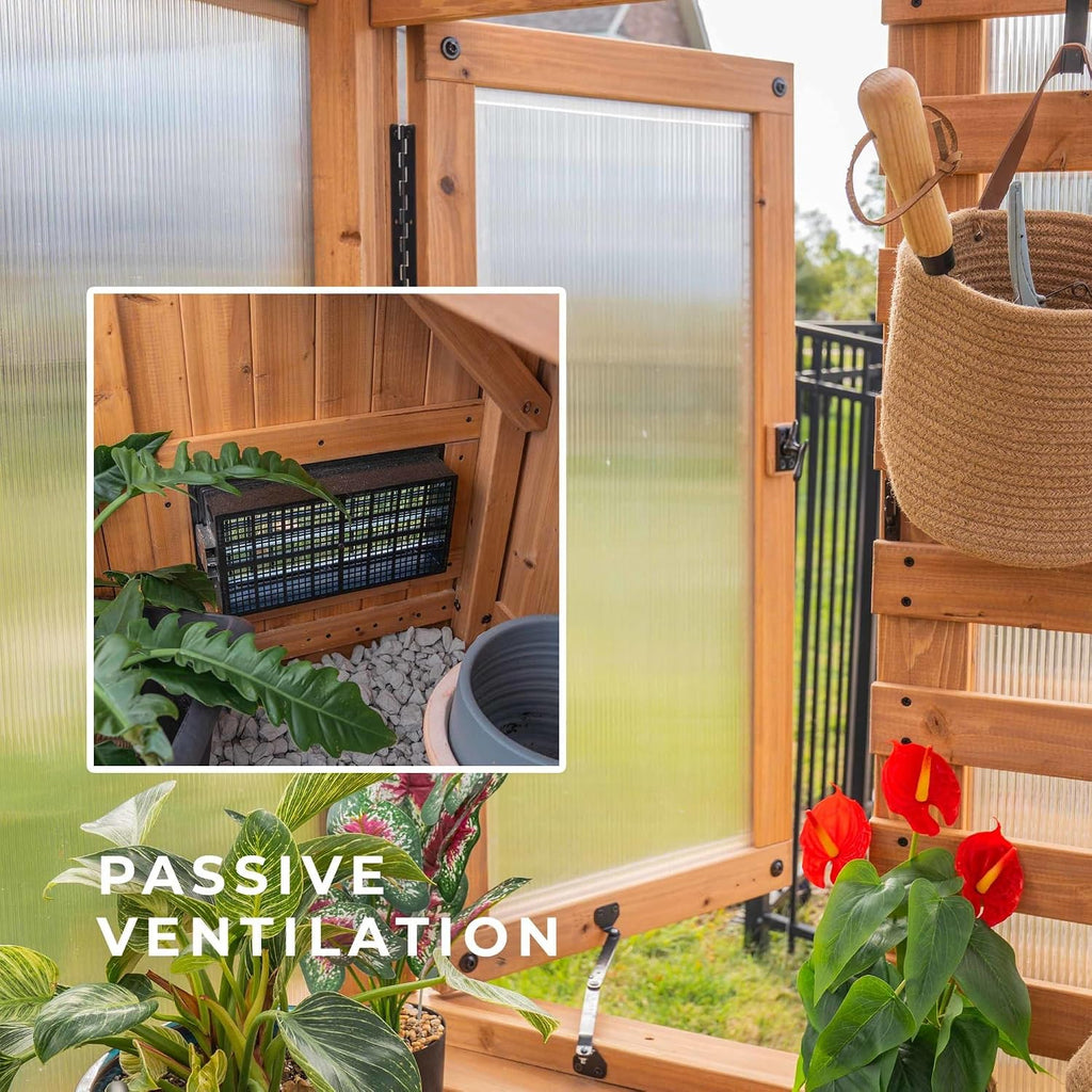 Discovery Willow 9' x 6' Cedar Wood and Polycarbonate Walk-in Greenhouse Kit with Exhaust Fan, Windows, Hose