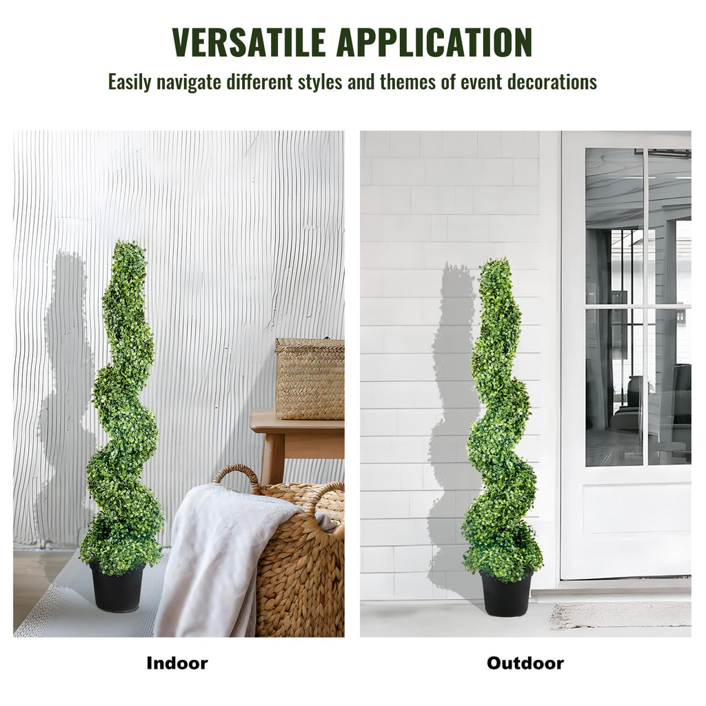 Artificial Boxwood Spiral Topiary Trees, 4ft Tall (2 PCS) Faux Plant