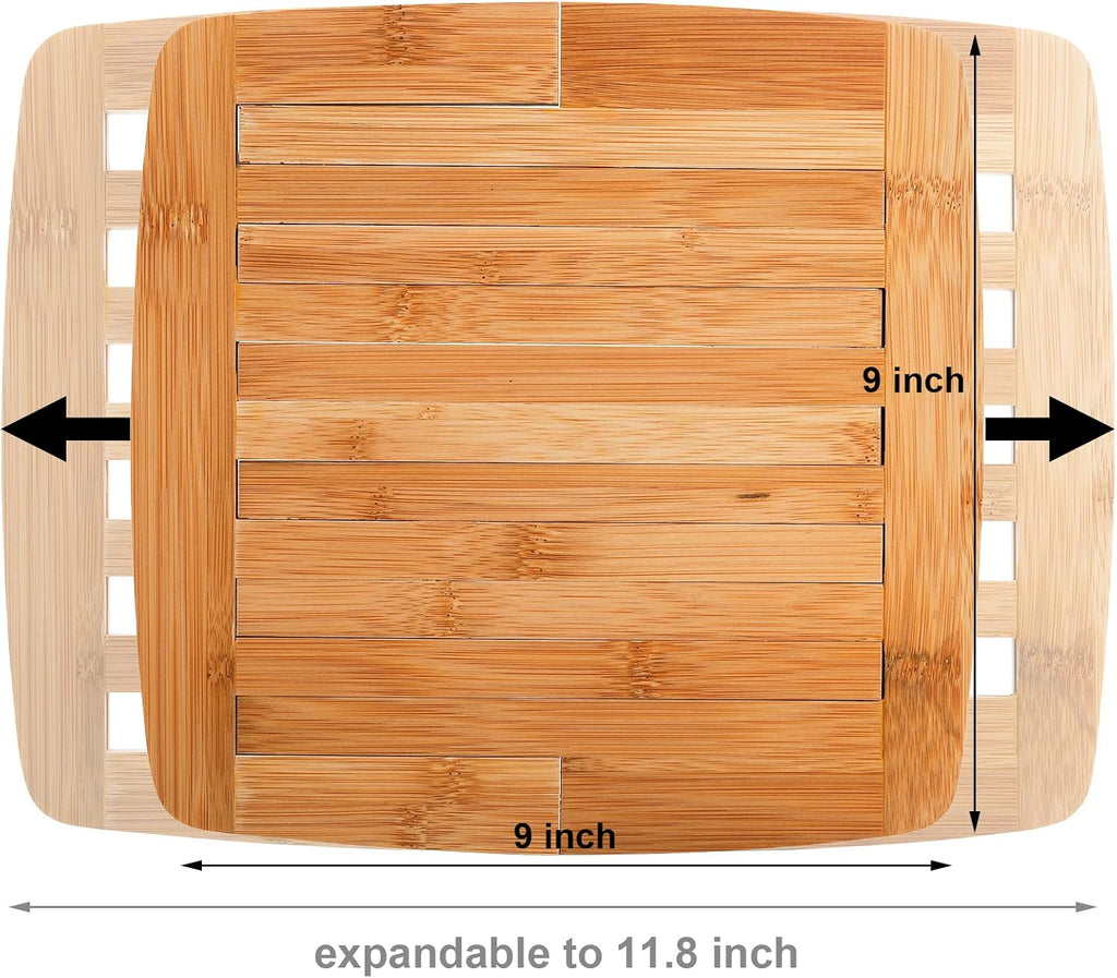 Bamboo Trivet Expandable 9 Inch to 11.8 Inch, Square Hot Pad Trivet Wooden Heat Resistant Mat for Hot Dishes - Set of 2