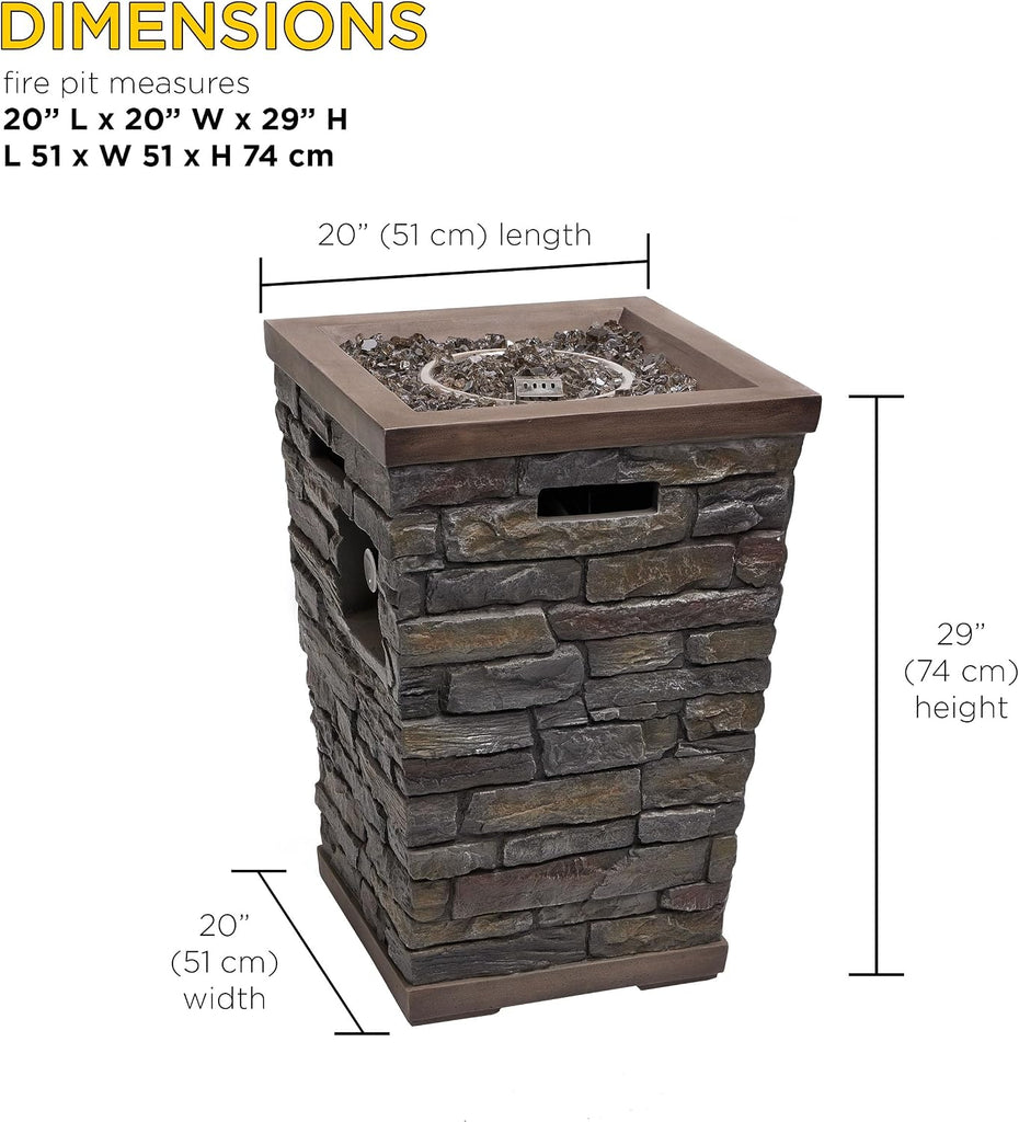 GXT966 Stone Look Column Gas Fire Pit with 32K BTU and Adjustable Flame, Cozy Patio Decor, 29" H, Multicolor