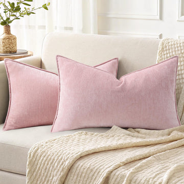 Chenille Blush Pink Velvet Throw Pillow Covers 12x20 Set of 2
