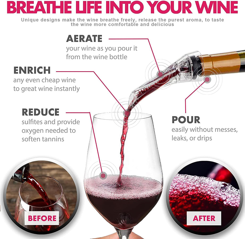 Wine Aerator and Pourer - Premium Air Decanter Spout to Enhance Wine Flavor & Aroma, No-Drip Wine Pourer Spout