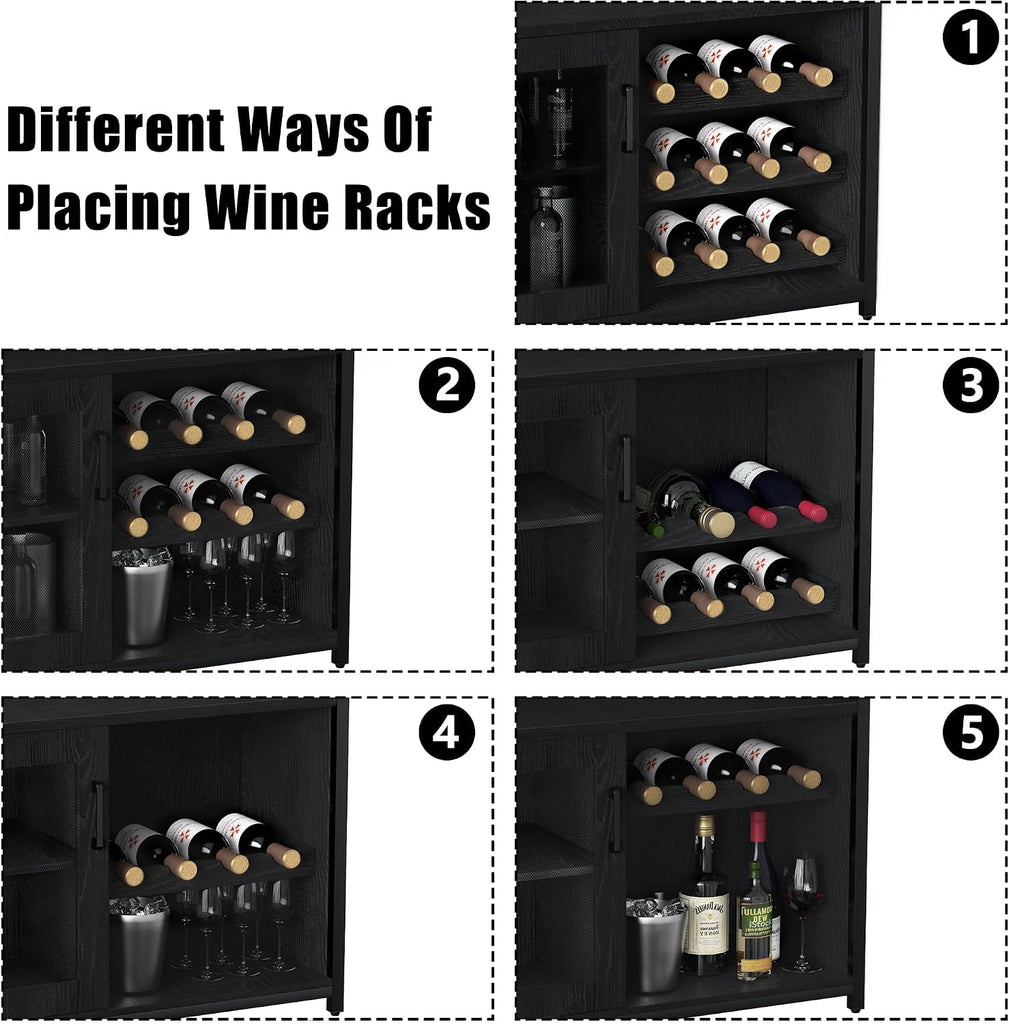 Vintage 3-Tier Wine Bar Cabinet-Small Buffet Sideboard with Adjustable Shelves,Glass Holders,Mesh Door &