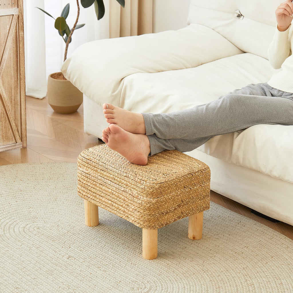 Ottoman Foot Stool Wicker Seagrass Rectangular Natural