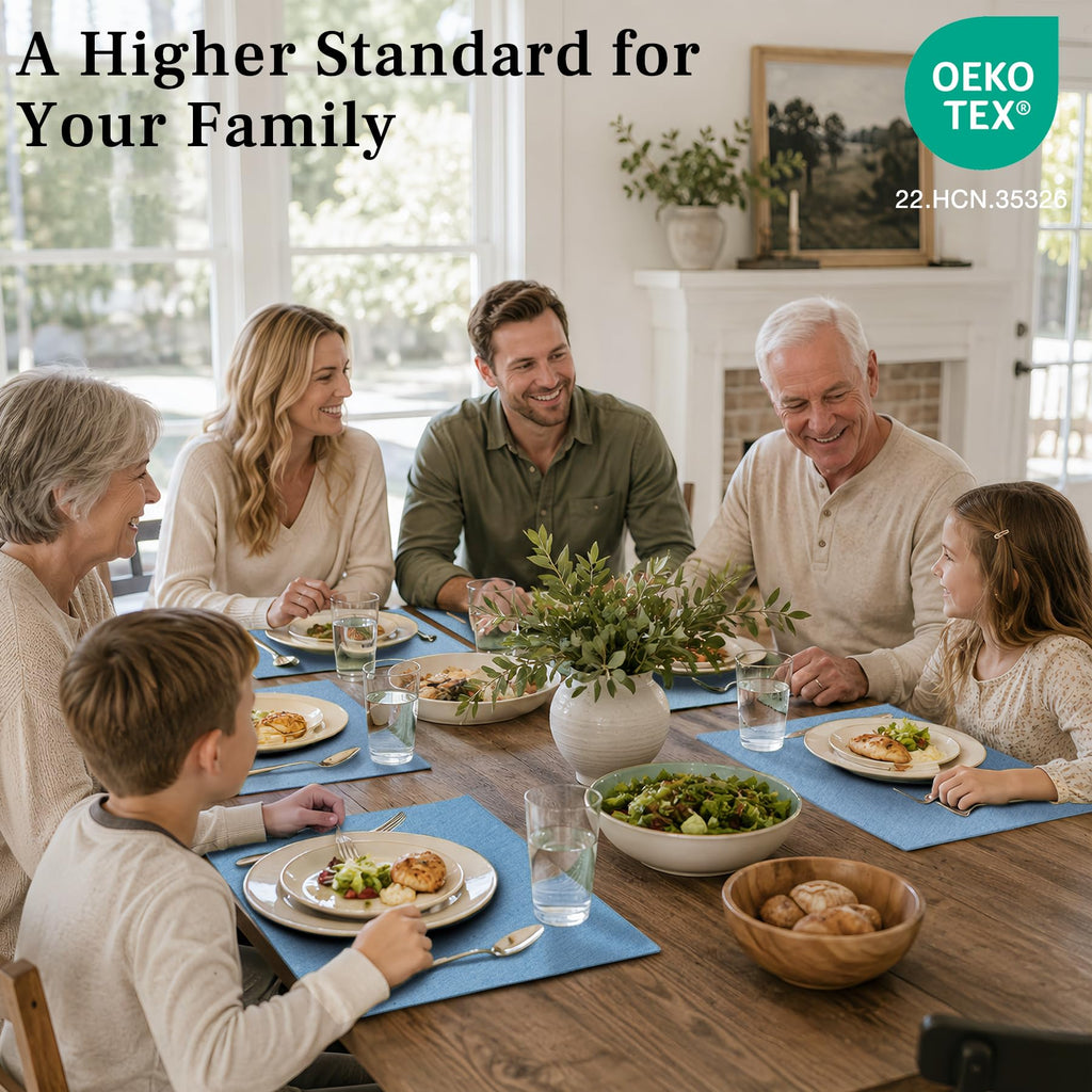 Light Blue Placemats Set of 4 Double Layer Washable Cotton Linen