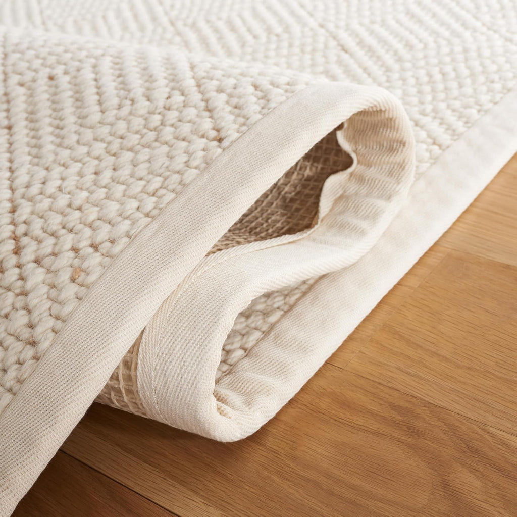 Area Rug 8x10 - Natural Fiber Collection - Large - Ivory, Handmade Wool & Jute, Ideal , Dining Space (NF487A)