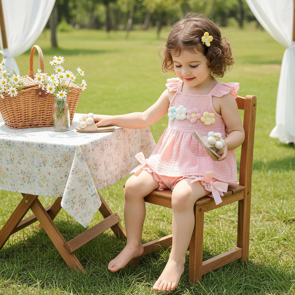 Newborn Girl Clothes Baby Summer Outfit 3D Floral Fly Sleeve Ruffle Tank Tops Matching Cute Bow Shorts Outfits Set