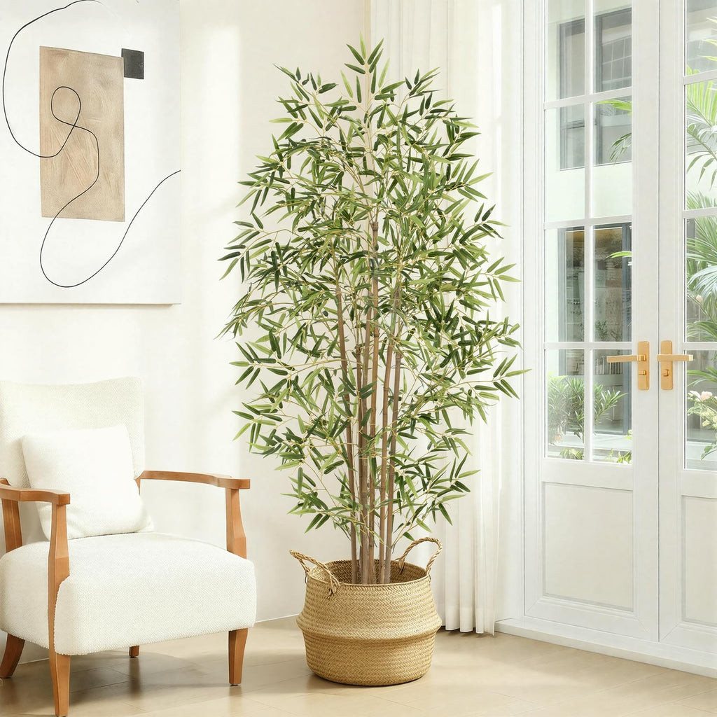 Artificial Bamboo Tree, Fake Bamboo Plant 5FT Tall with 6 Natural Real Bamboo Trunks, Artificial Tree Indoor Decor