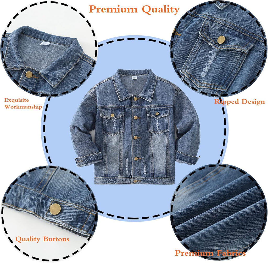 Girls Boys Jean Jacket for ( Kids) Trendy Cozy Soft Ripped Denim Coat Casual Outerwear School Travel Teen
