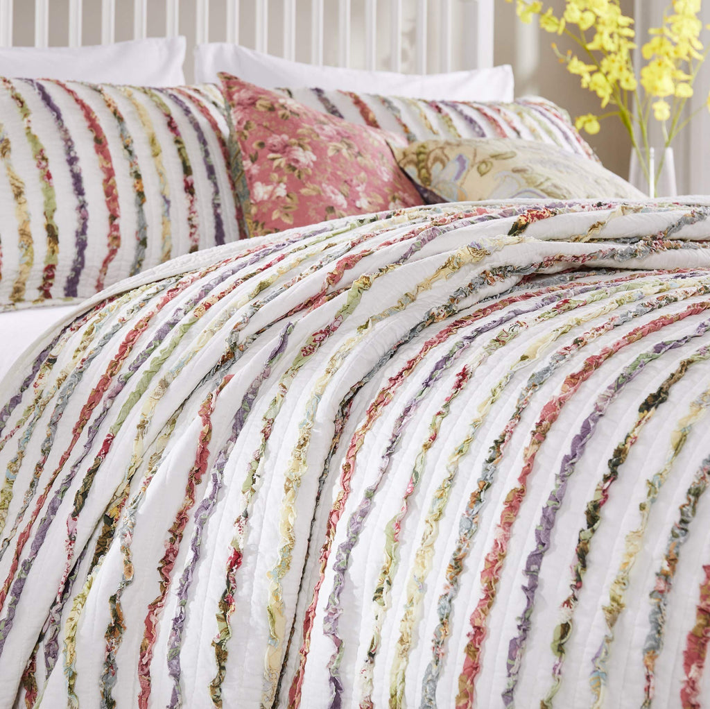 Home Bella Ruffle 100% Cotton Multi-Fabric Ruffled Quilt Set, 5-Piece, Multicolor
