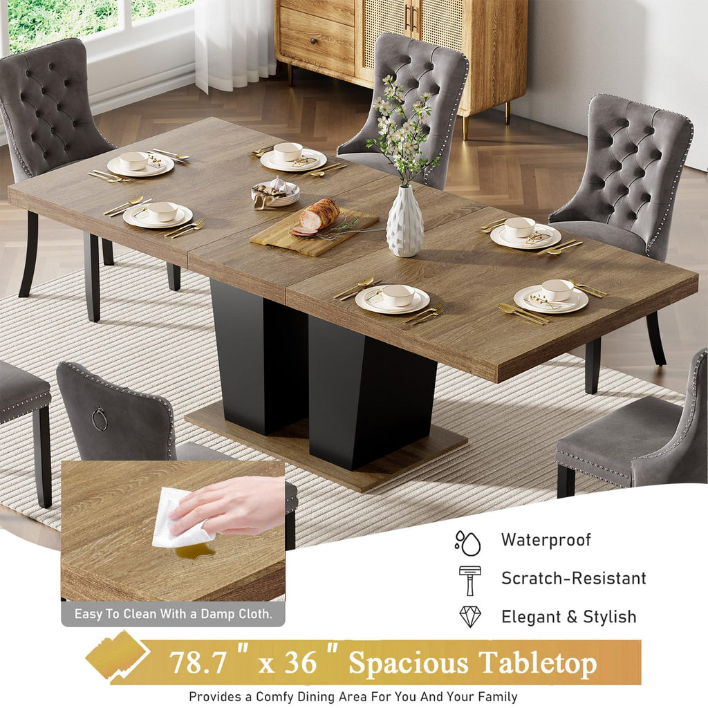 9-Piece Extendable Dining Table Set for 6-8 People 63-78 Inch Kitchen Table Set with 8 Velvet Upholstered Chairs