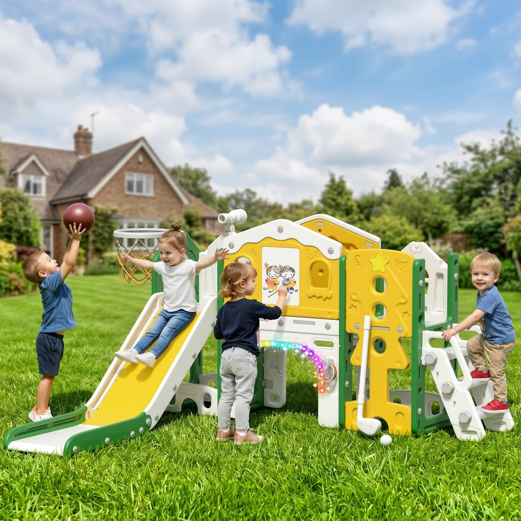 10 in 1 Toddler Slide for Toddlers Aged 1-3 Indoor Playset Green