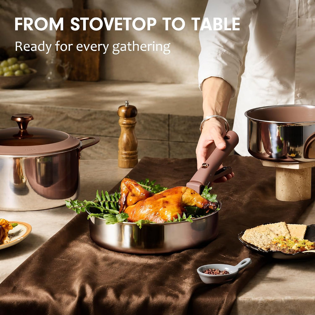 22pcs Hybrid Nonstick Pots and Pans Set, Stainless Steel Cookware Set with Honeycomb Titanium Interior, Induction