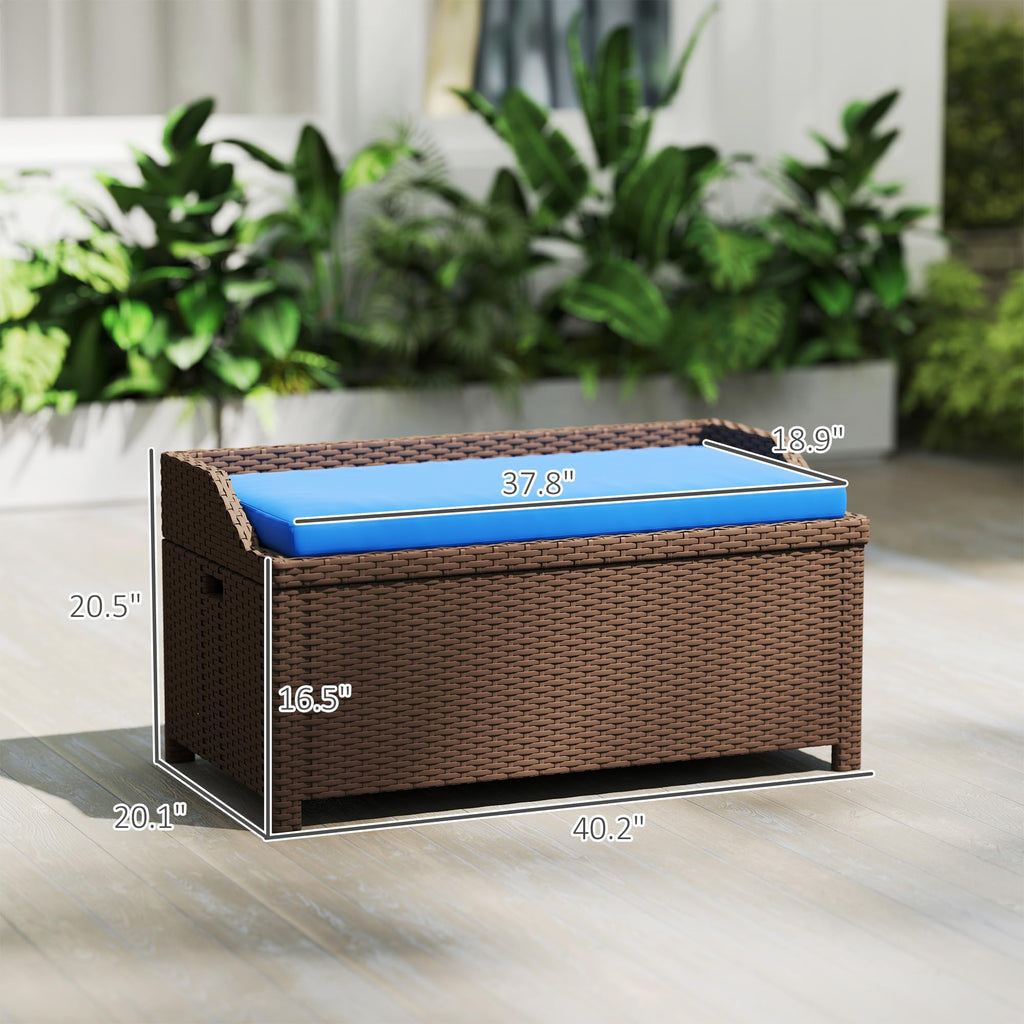 34 Gallon Outdoor Wicker Storage Bench Deck Box Blue