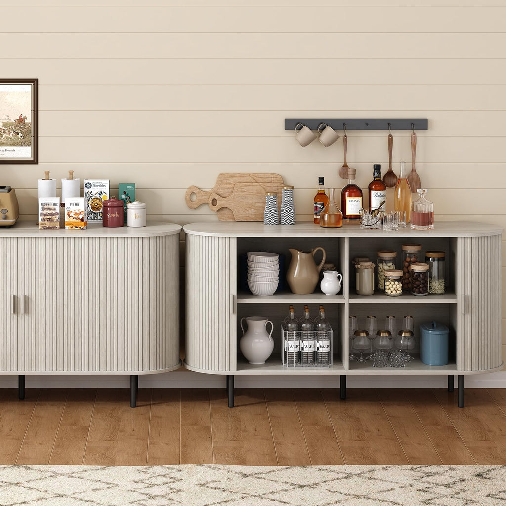 55" Sideboard Buffet Cabinet with Sliding Door, Natural White
