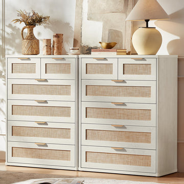 Rattan Dresser Set 2, 41" Tall Chest of Drawers