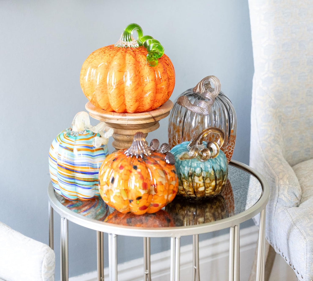 Handblown Glass Pumpkin Tabletop Décor, 4.5 x 5.5-Inches, Copper Canyon