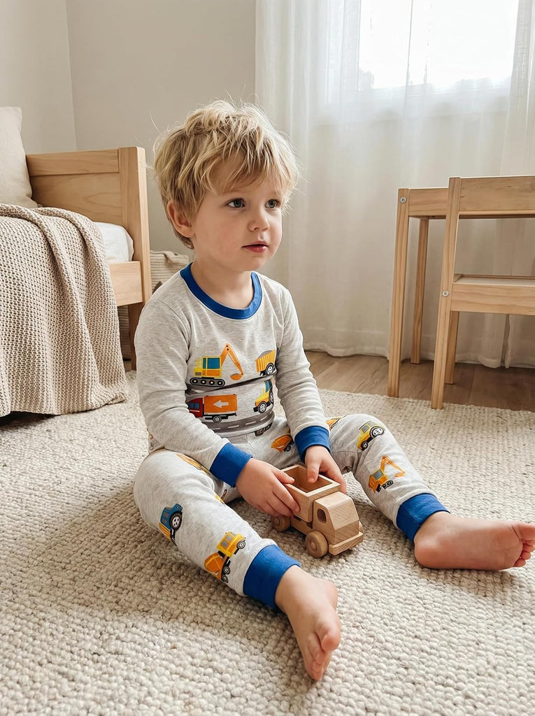 Boys Pajamas 100% Cotton Truck Pjs Toddler 2 Piece Sleepwear Kids Winter Clothes Set -10t