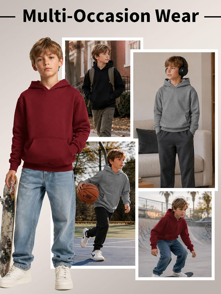 3 Pack Boys Fleece Hoodies Basic Pullover Sweatshirts for Teens