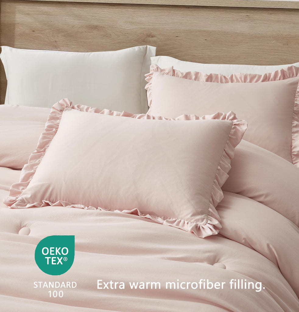 Nora Blush Ruffle Comforter Set, 3-Pieces