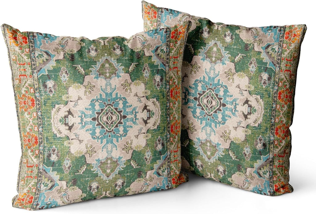Boho Throw Pillow Covers 18x18 inch Set of 2 Boho Rug Carpet Double Sided Pattern Cotton Soft Pillow Case Cushion