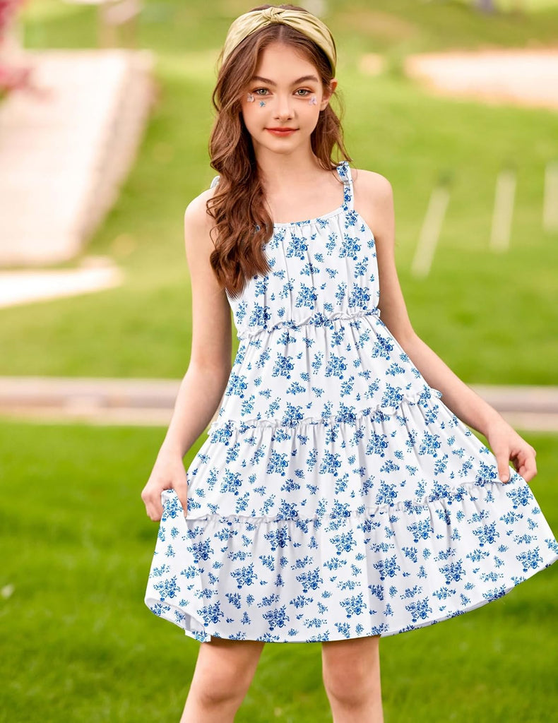 Girls' Summer Sundress Boho Spaghetti Strap Ruffled Tiered Dresses