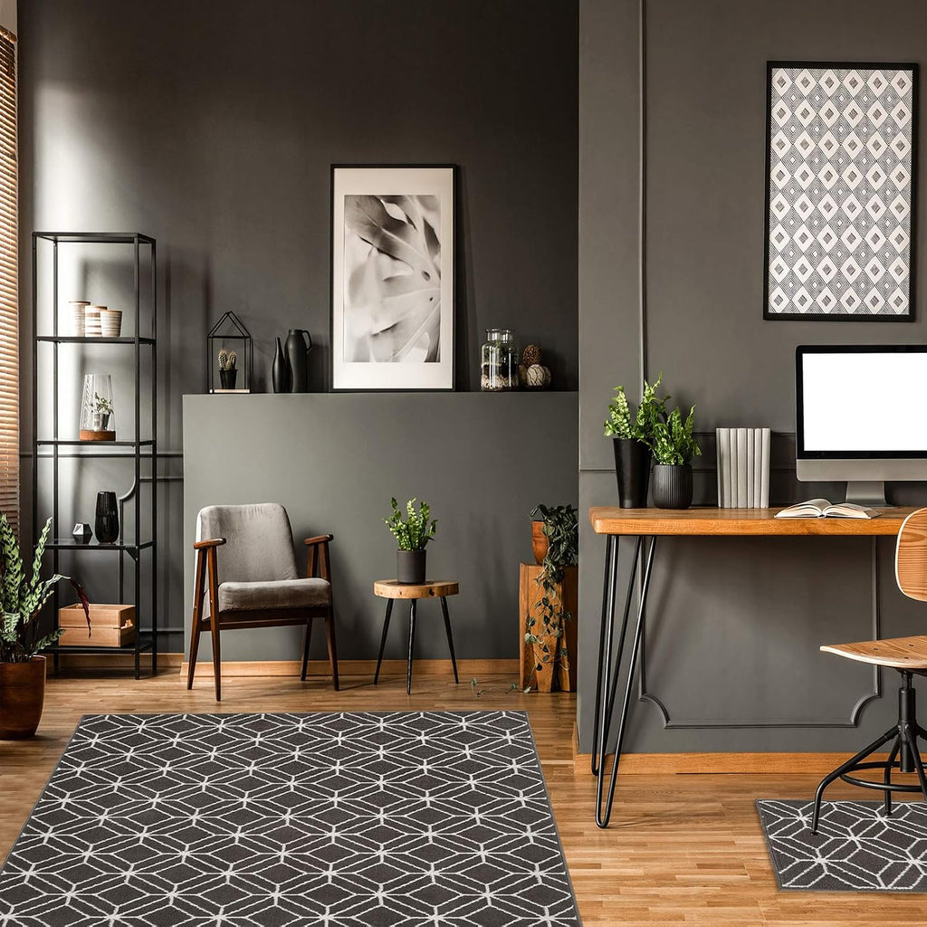 Modern Contemporary 3-Piece Rug Set with 5x7 Area Rug, 2x5 Runner Rug and 2x3 Accent Mat, Geometric Trellis Diamond
